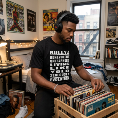 Bullyz Definition Heavyweight T-shirt – firefly gemini flash put this on young urban man sitting in his bedroom listening to